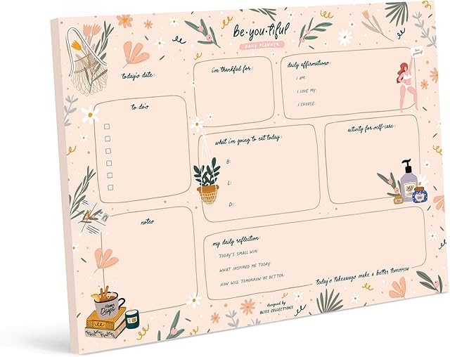 Bliss Collections Daily Planner with 50 Undated 210 x 297 Tear-Off Sheets - Balanced Self-Care Calendar, Organiser, Scheduler, Productivity Tracker for Organising Goals, Tasks, Notes, to Do Lists