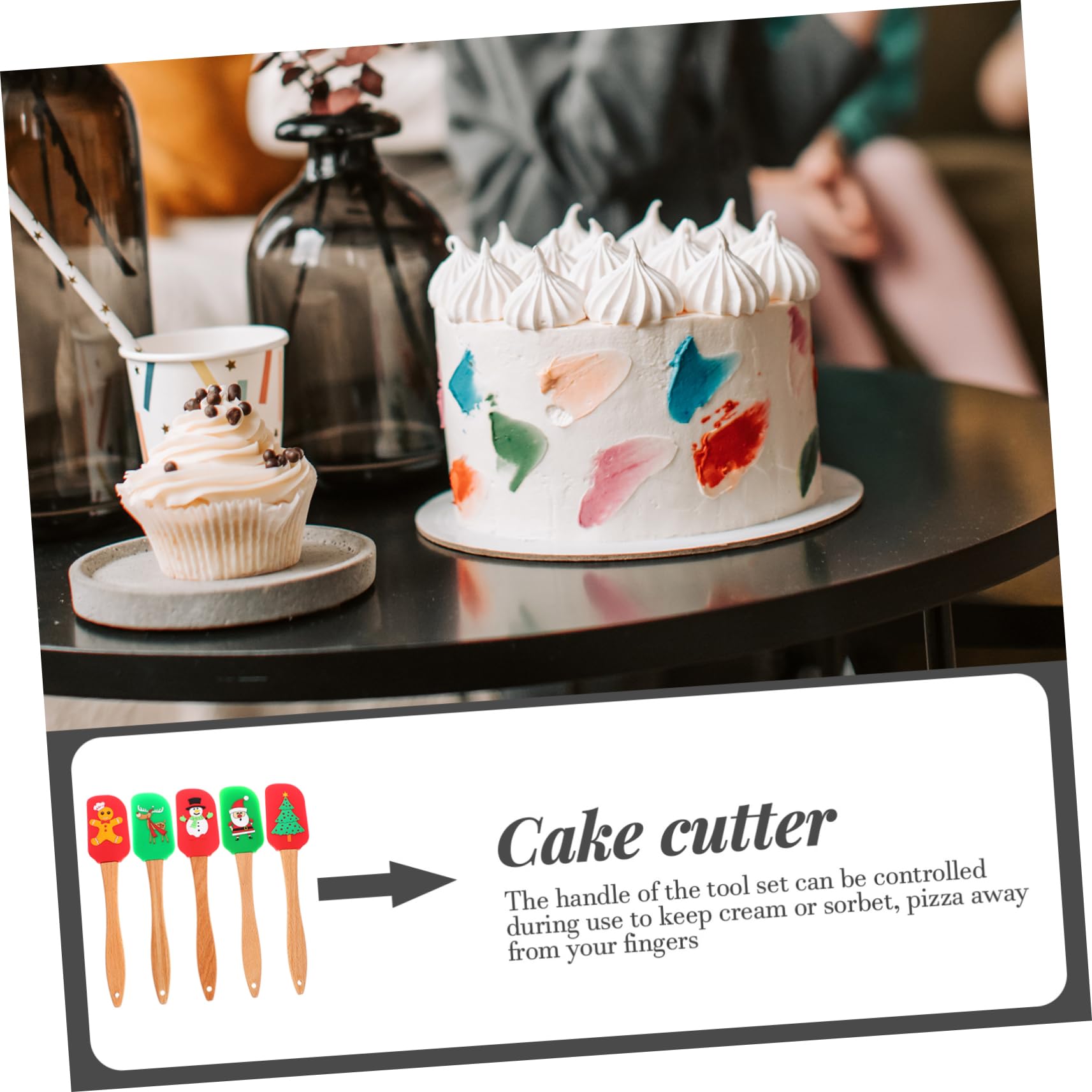 IMIKEYA Lot de 5 Spatules en Silicone et Bois pour Crème Pâtissière, Résistantes à Haute Température, pour Décorer Gâteaux et Desserts de Noël Plusieurs styles