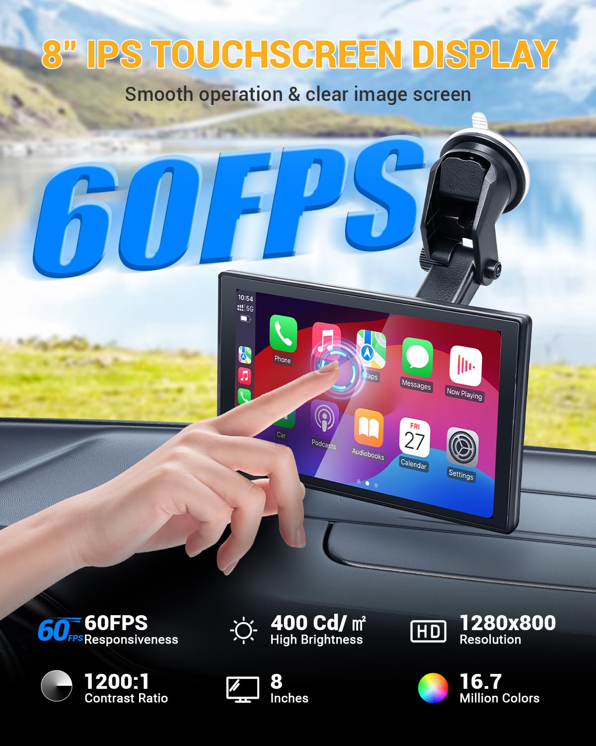 8 Pulgadas Pantalla Carplay Coche Tactil Pantalla para Coche con Camara Trasera Pantalla Android Auto Portatil Inalámbrico con Mirror Link Navegación GPS Control por Voz Entrada AUX FM