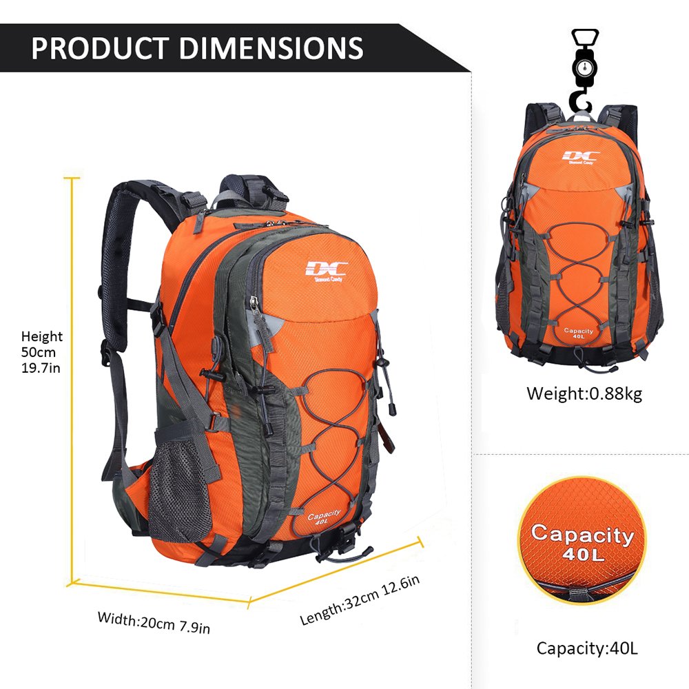 Mochila ultraligera, impermeable, ideal para senderismo, escalada, actividades en exteriores, viaje a bicicleta, montar a caballo y viajar, capacidad: 40 l, diseño Diamond Candy, color naranja, tamaño Talla única, volumen 40.0liters