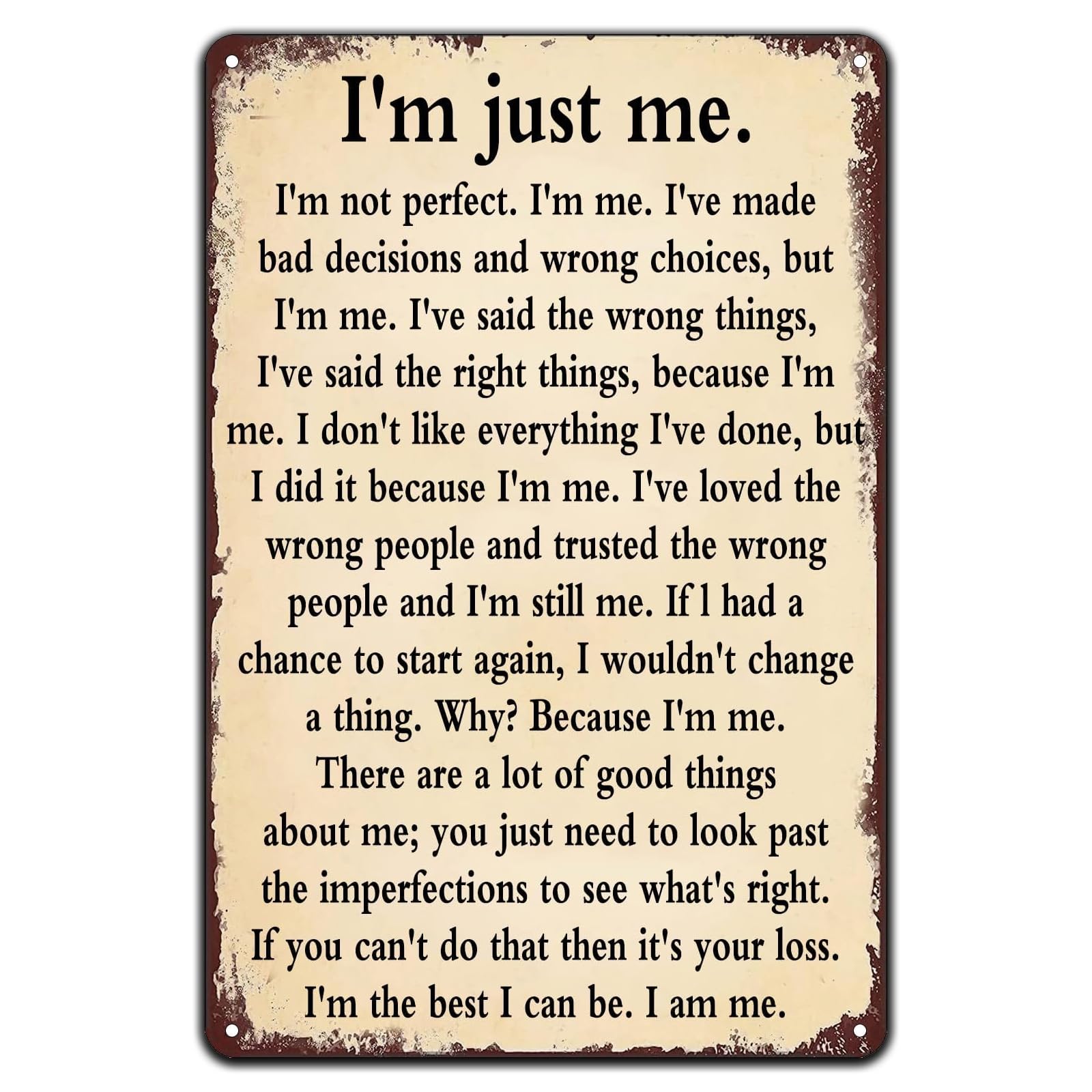 Self Acceptance Inspirational Vintage Metal Sign Positive Self Attitude Wall Art Decor for Home Outdoor Leisure Area 8x12 Inch