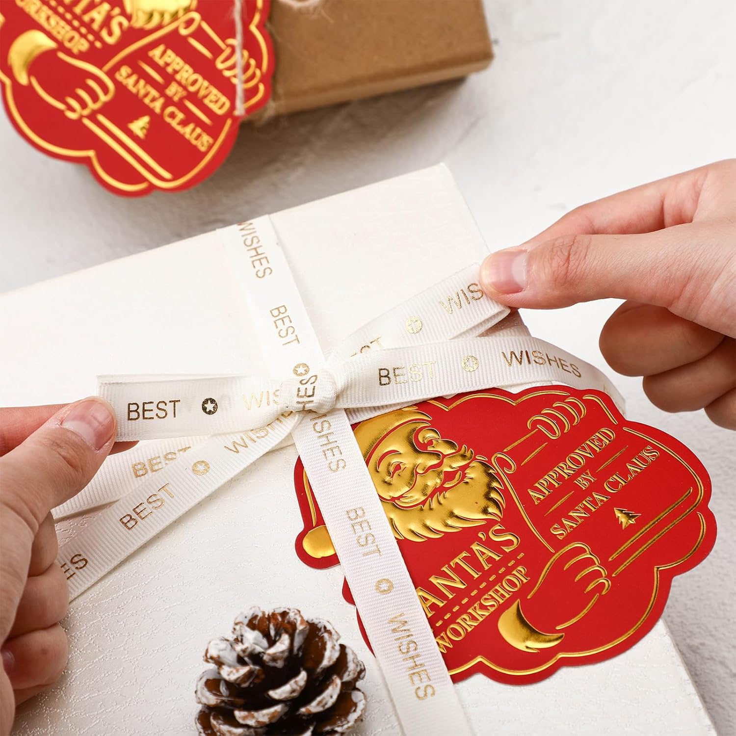 36 Pcs Christmas Gift Tag with String 3D Santa Gift Tag Gold Foil Present from Santa Claus Premium Gold Tags for Kids Christmas Party Decor(Vintage) - Image 5