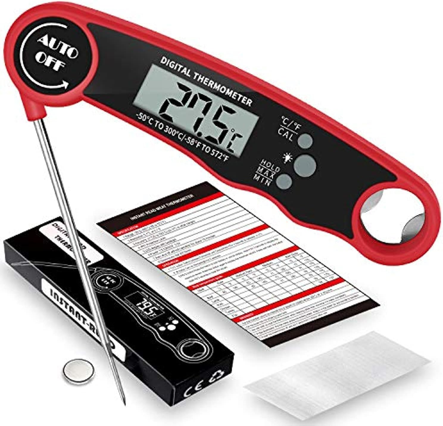Instant Read Meat Thermometer - Best Waterproof Ultra Fast Thermometer with Backlight & Calibration. M&J Digital Food Thermometer for Kitchen, Outdoor Cooking, BBQ, and Grill!