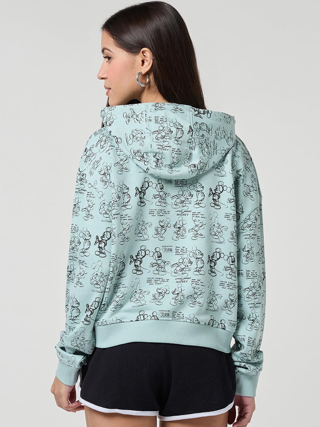 Bewakoof X Disney Mickey Mouse damska bluza z kapturem z mieszanki bawełny, oversized fit, bluza z kapturem dla kobiet, odzież zimowa