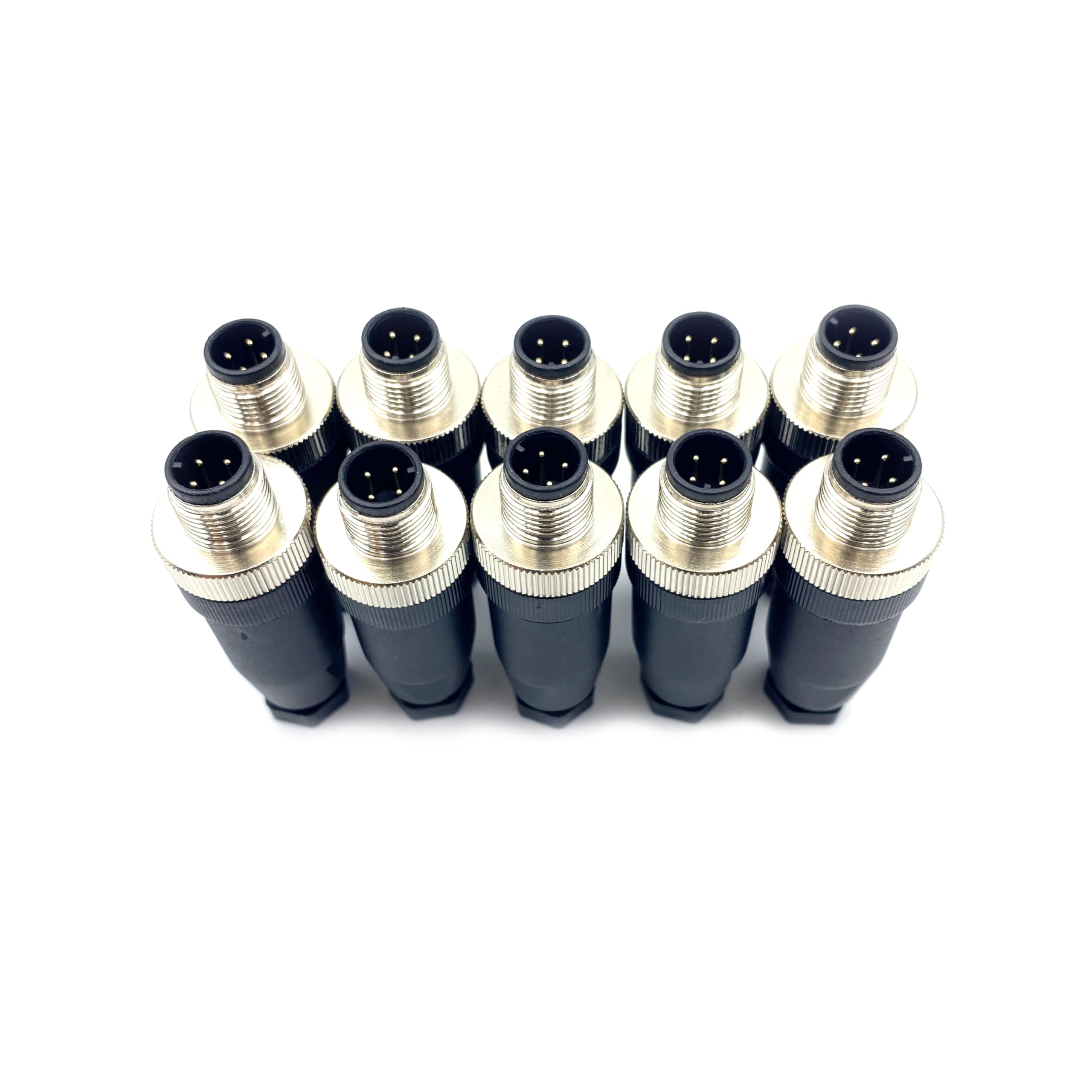 10 Pcs M12 4 Pin Male Connector, IP67 Waterproof A Code Industrial Circular Connector Field Assembly Wireable Adapter Unshielded Straight Type Sensor for PG7 Cable 250V 4A