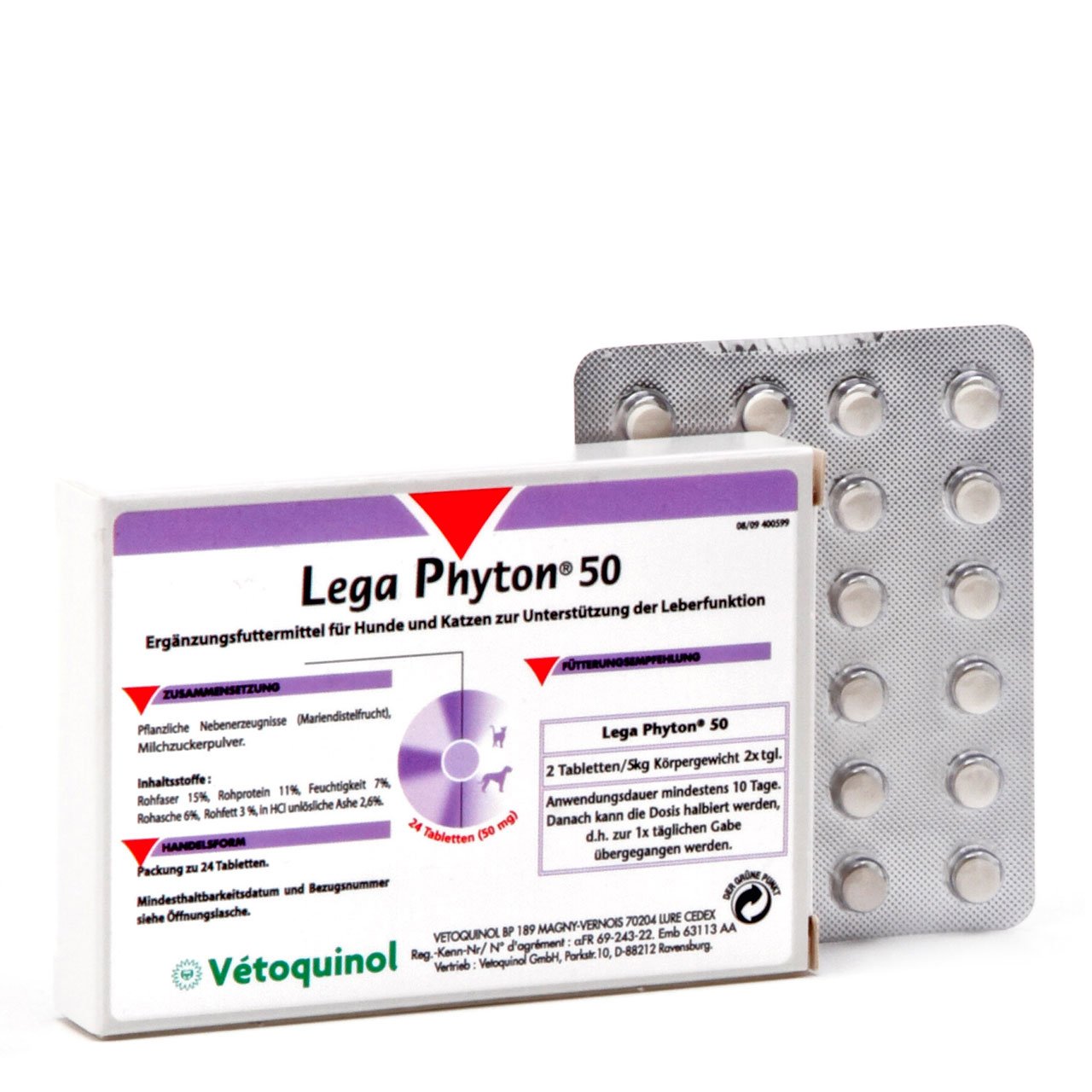 Vetoquinol Lega Phyton 50 - Doppelpack - 2 x 24 Tabletten - Ergänzungsfuttermittel für Hunde und Katzen