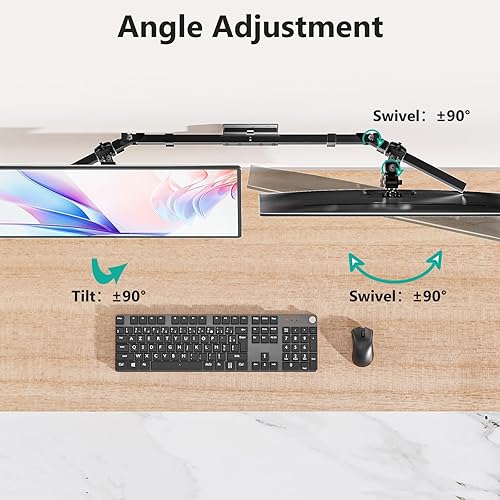 Miniatura 5 de WALI Soporte de pared para monitor doble para 17 a 38 pulgadas, brazo de monitor ultraancho para 2 monitores, soporte de pared giratorio para