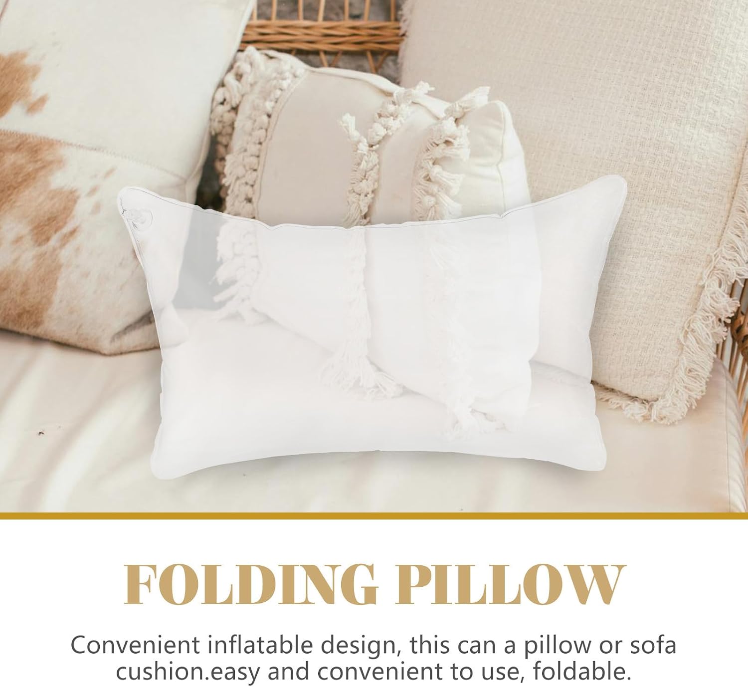 Amosfun Inflatable Camping Pillow Inserts PVC Cushion 40cm X 60cm Portable Air-Filled Pillow Core for Outdoor Travel and Sofa Use