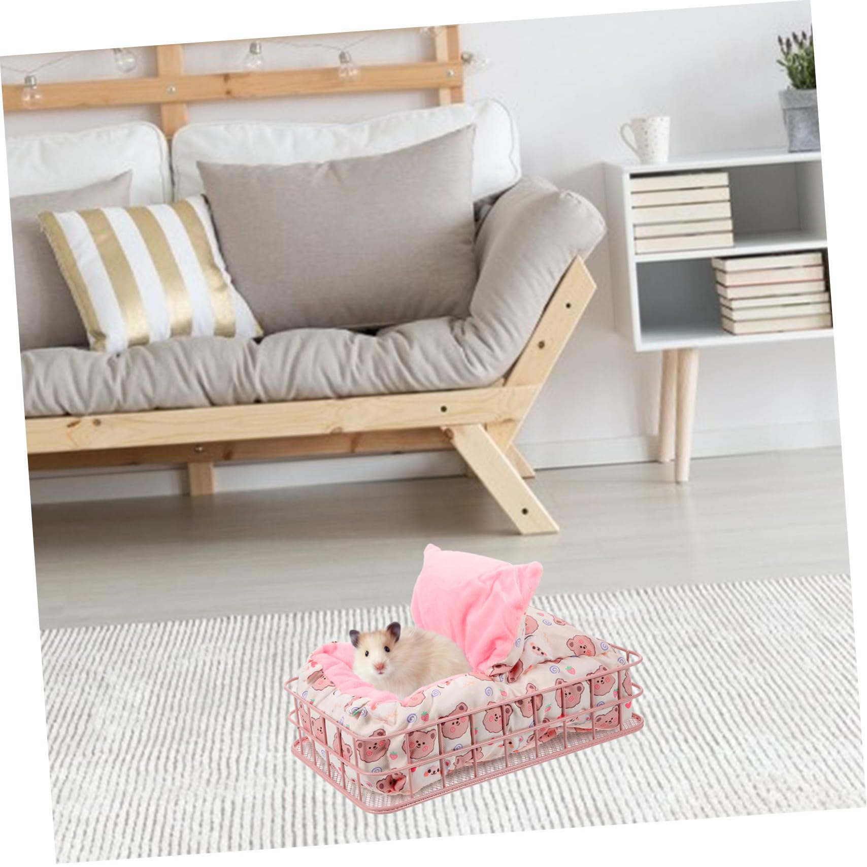 SUPVOX Letto in Ferro per Criceti, Nido Decorativo 2 Pezzi Rosa | Riposo Quotidiano, Struttura in Ferro e Cotone, per Furetto e Roditore, Accessorio per Piccole Gabbie