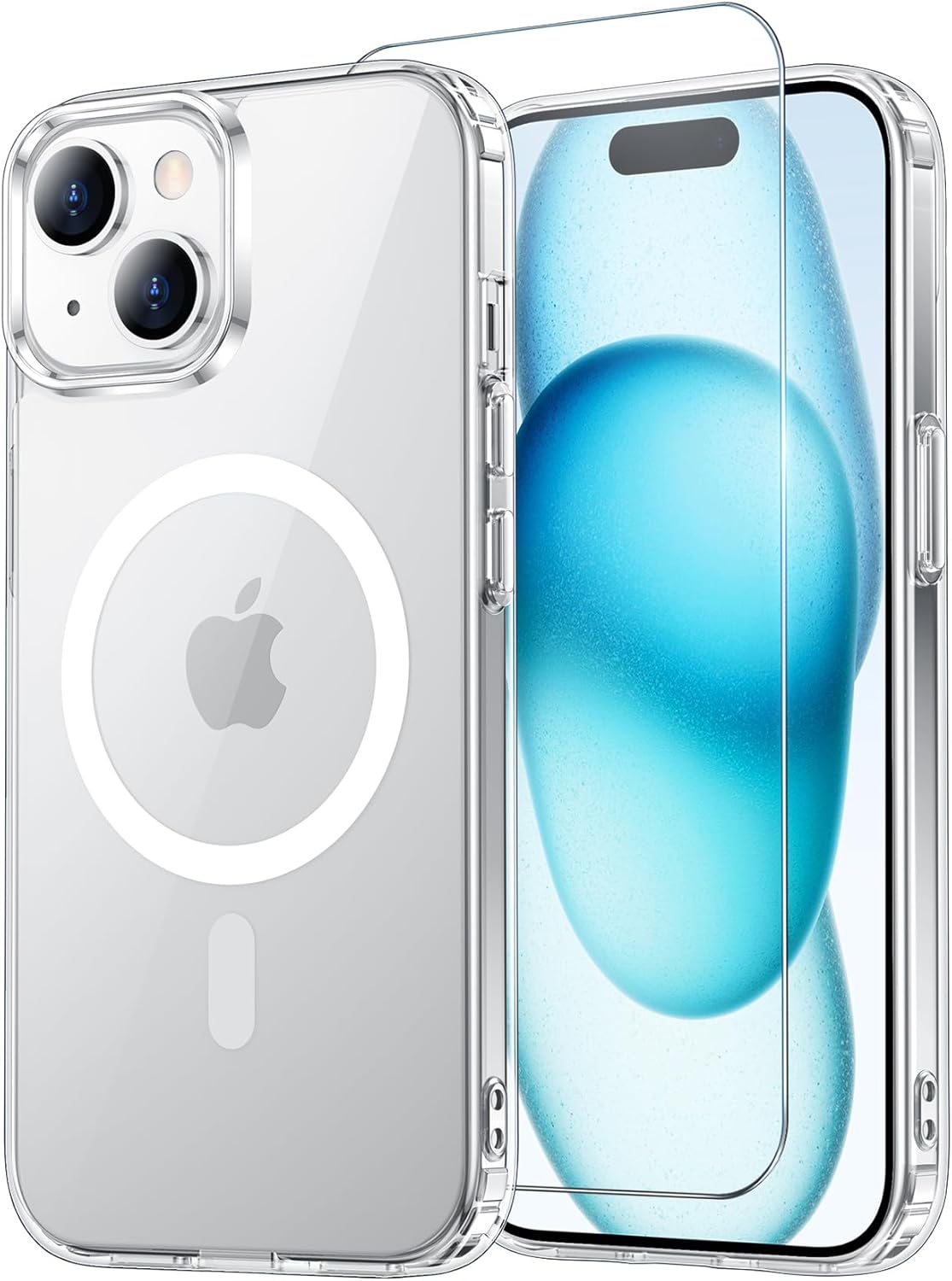 Temdan for iPhone 15 Plus Case & iPhone 14 Plus Case Clear with Screen Protector, Compatible with Magsafe, Military-Grade Protection, Shockproof Slim Magnetic Phone Case Cover, Transparent iPhone 15 plus/14 plus A-Clear