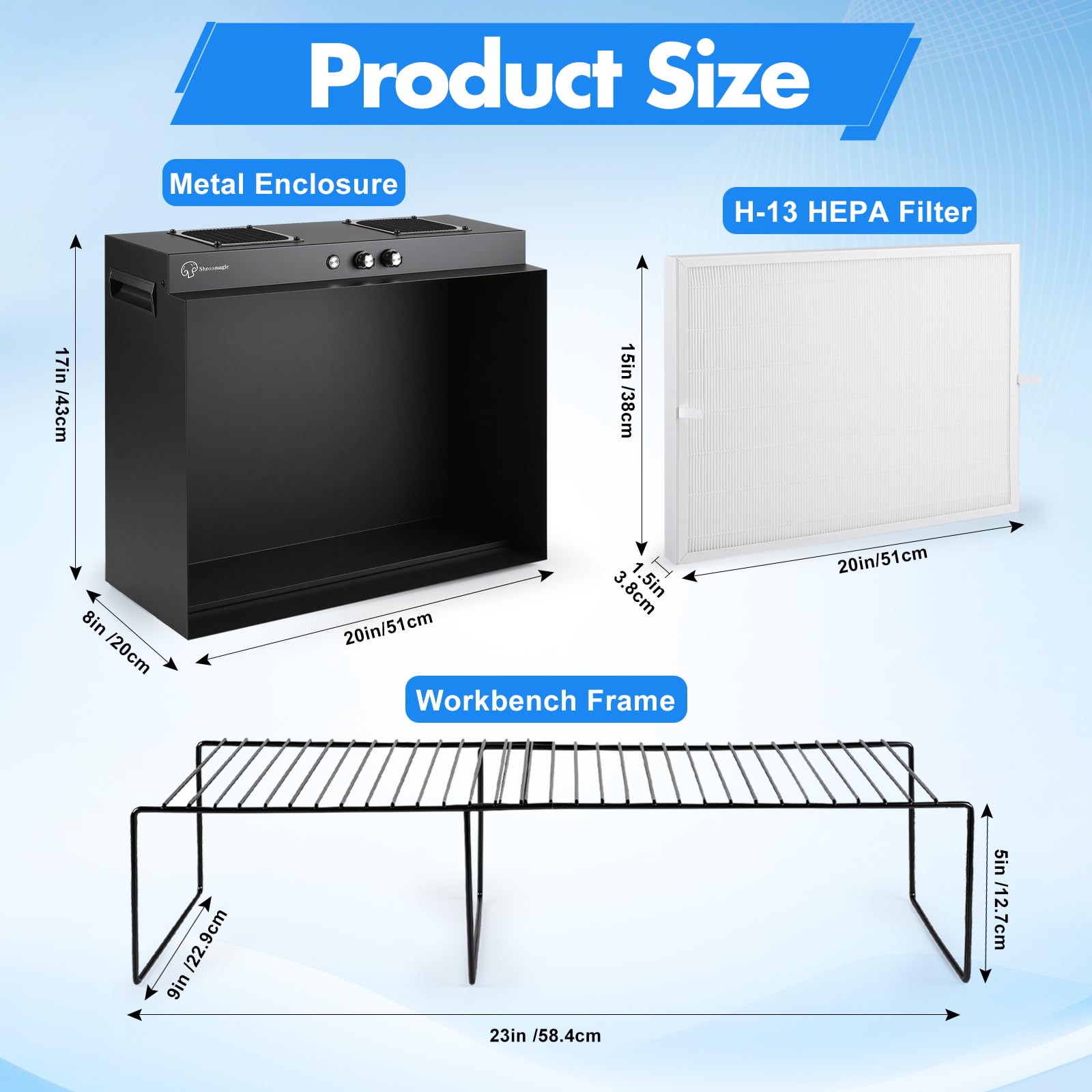 Laminar Flow Hood with H13 HEPA Filter (20"x15"）, Class 100 / ISO 5 Clean Bench with Light for Mycology, Mushroom Cultivation, Lab & Cleanroom, 24V DC with 100–240V Adapter — Amazon image 2