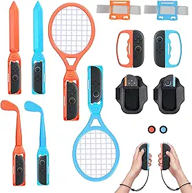 AuyKoo Kit de Acessórios Esportivos para Switch 2 / Kit 18 Em 1 com Joy-Cons para Switch 2, Incluindo Acessórios para Tênis, Golfe, Boliche E Espada, Além de Faixas para Perna E Pulso - Kit de Jogos