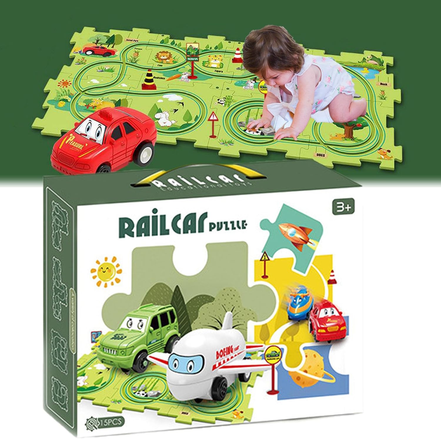 Puzzle Racer Kids Car Track Set, Puzzle Racer Car Track Set, Puzzle Track Car Play