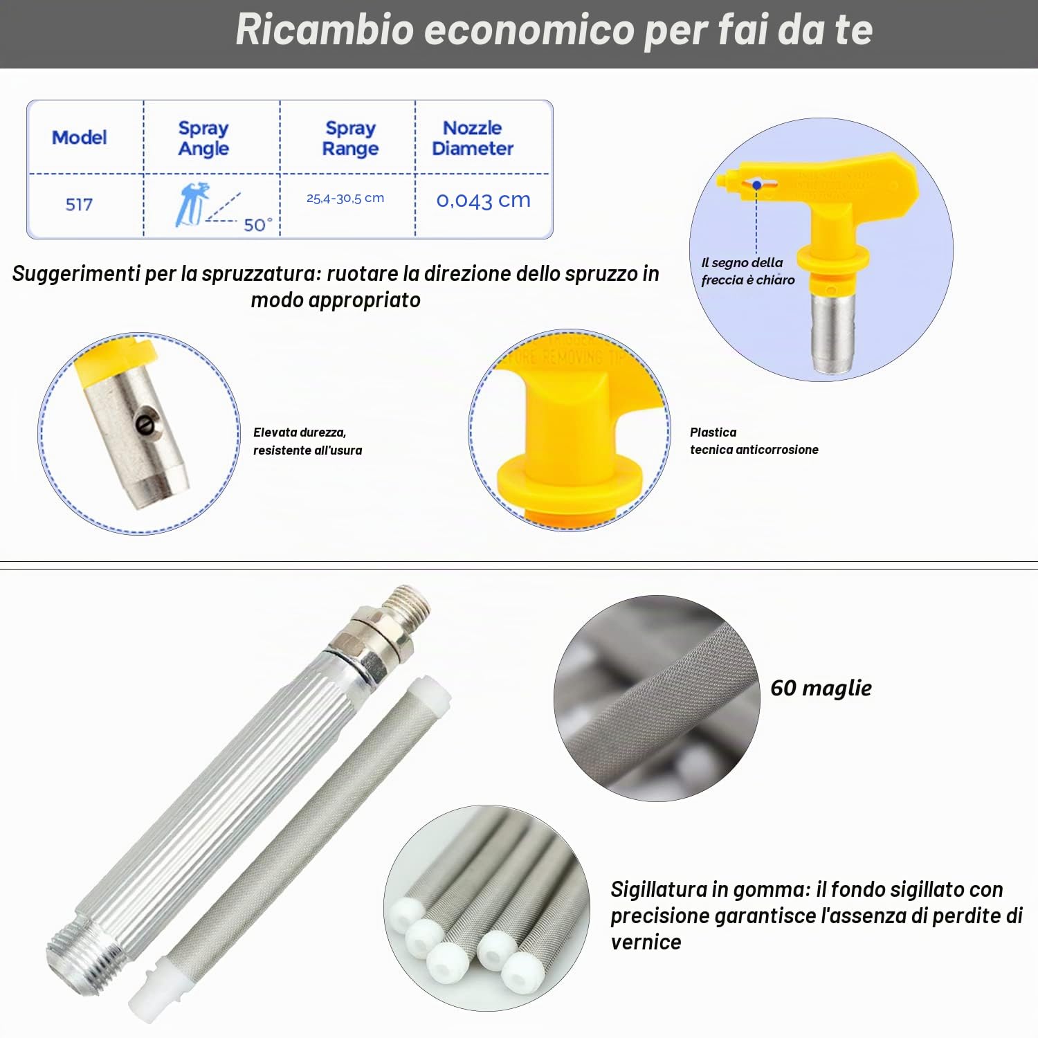 Pistola Airless 3600 PSI Airless pistola a spruzzo verniciatura ad alta pressione con ugello 517 e 6 pcs Filtro per pistola a spruzzo Airless per Spruzzatore Airless ad Alta Pressione