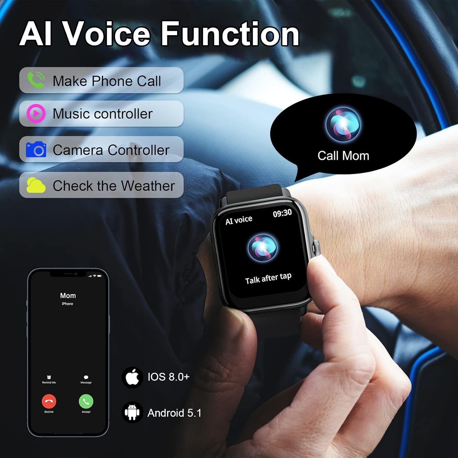 SMART-J PRIME PULSE - Smartwatch 1,7" con Doppio Cinturino Nero e Grigio | Chiamate, Whatsapp, Contapassi, Cardiofrequenzimetro, Assistente Vocale |Uomo e Donna, Compatibile Android e iOS