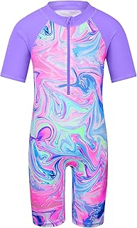 HUAANIUE Long Swimsuit Girls Swimming 1pcs Swimwear UPF 50+ UV Sunsuit with Zipper 4-12Y Summer Swimming Sportswear