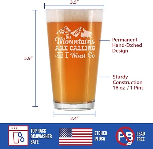 Miniatura 5 de Mountains are Calling - 16 oz Pint Glass for Beer - Gifts for Men & Women that Love Hiking & Cabins- Fun Drinking Decor