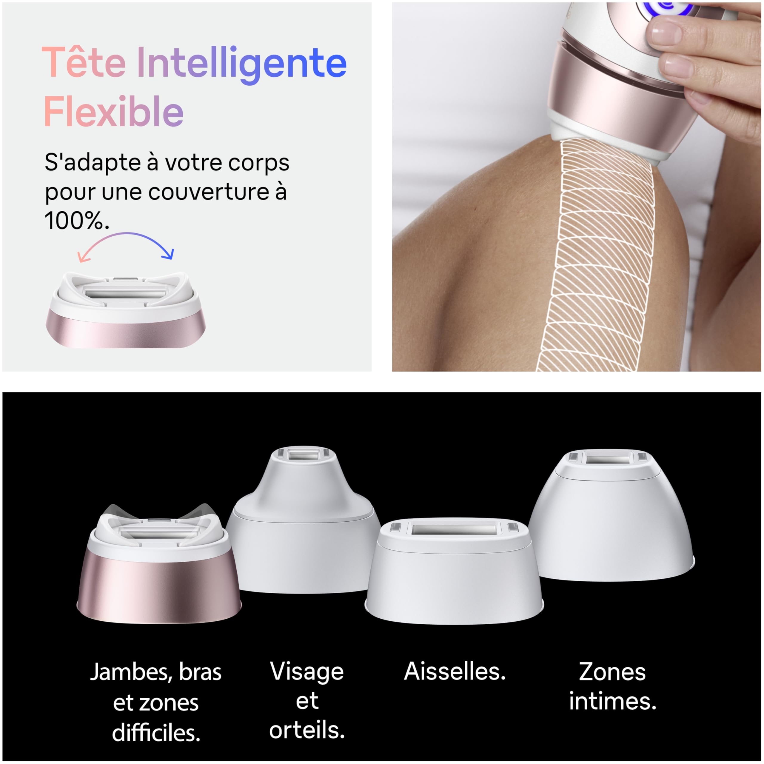 Braun Epilateur Lumiere Pulsee Intelligent Skin i·expert PL7431, Blanc et Bronze – Alternative au Laser à Domicile, Filaire, avec Pochette, Rasoir Gillette Venus, 4 Têtes, Connecté à L’Application