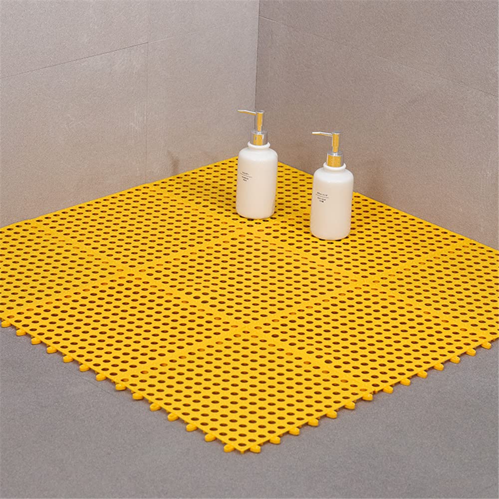Hiseng Tappeto Doccia Antiscivolo, Cuciture ad Incastro Tappetino Lavabile Tappetini Antiscivolo con Fori di Scarico e Ventose, per Bagno, Cucina, Casa Interno Esterno (8pc,Giallo)