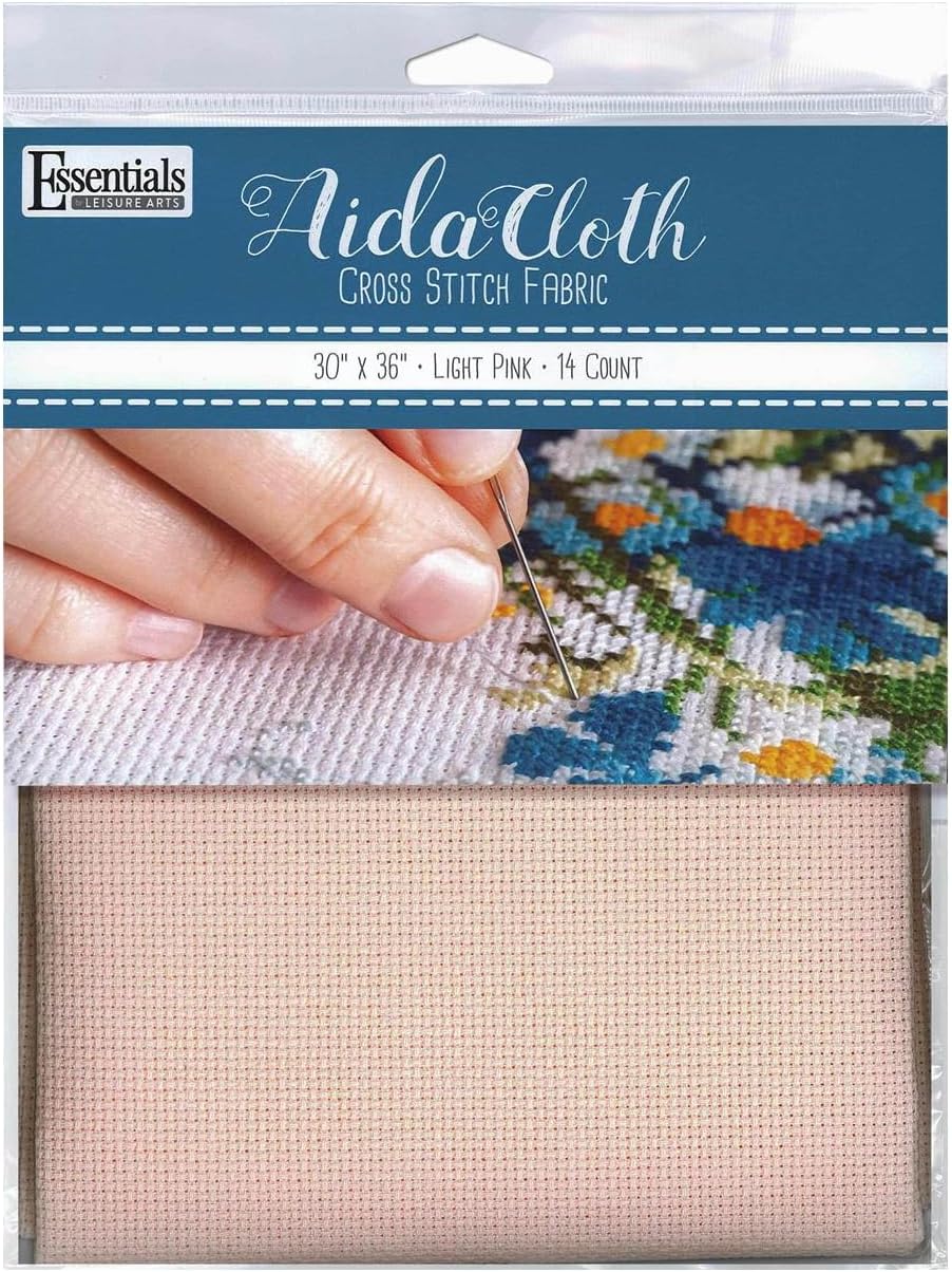 Essentials By Leisure Arts Aida Cloth, 14 Count, Light Pink Cross Stitch Fabric, Embroidery Fabric, Cross Stitch Supplies for Crafting, Stitching, and Sewing Projects 30X36