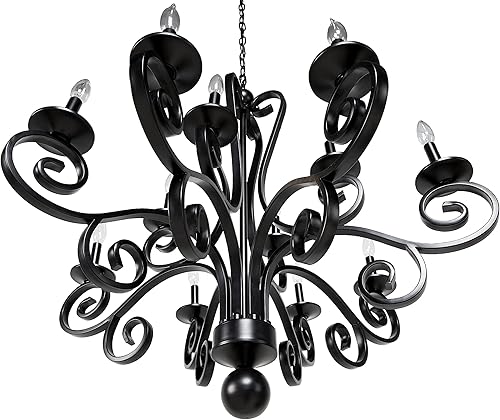 Miniatura 7 de Deco 79 Lámpara colgante grande moderna de metal negro con brazos enrollados, 35 x 35 pulgadas