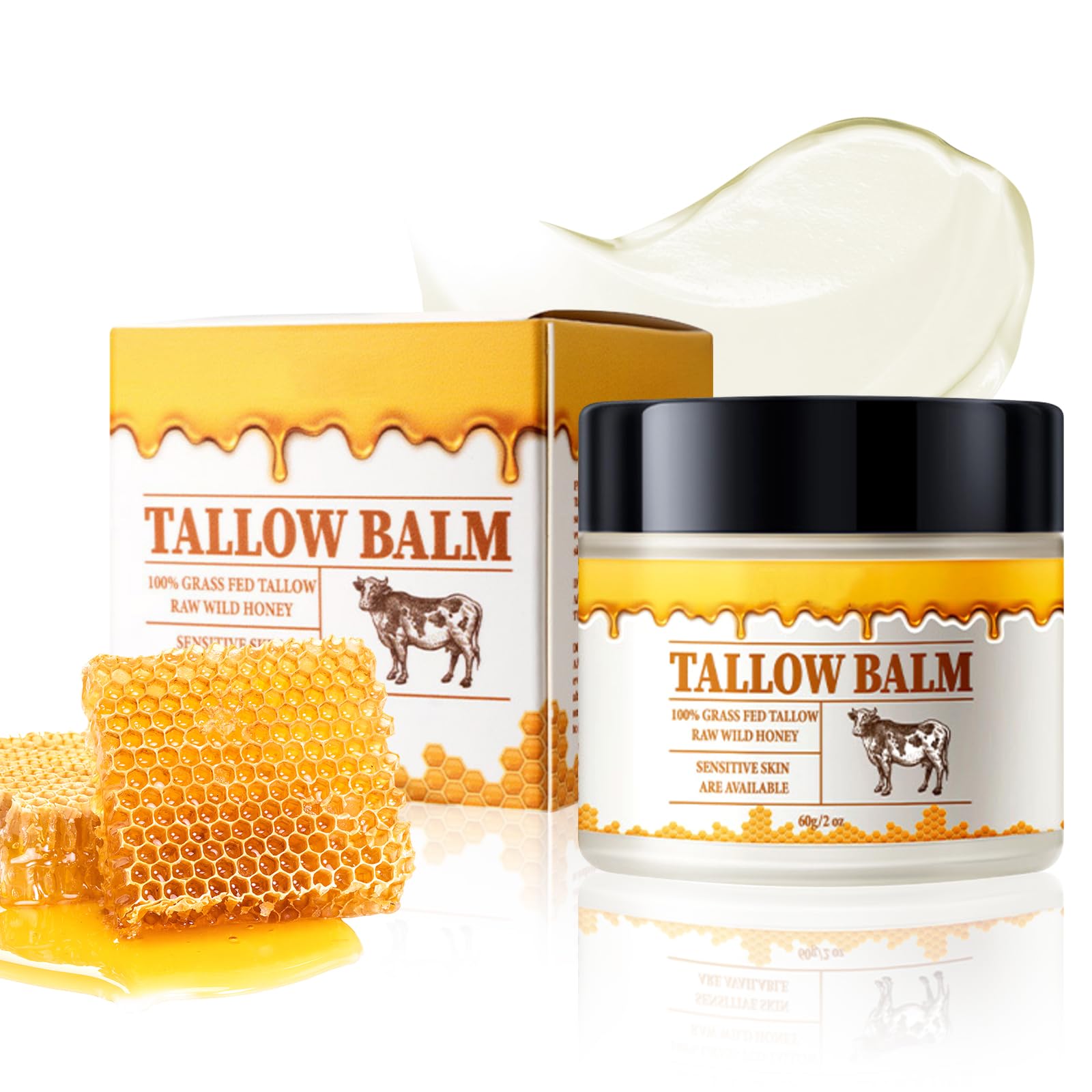 Beef Tallow Skin Care, Premium Beef Tallow and Honey Balm