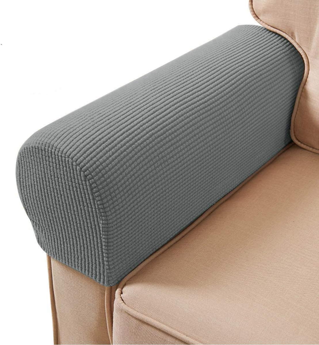 Armrest Chair Covers, Stretch Armchair Couch Arm Rest Cover Anti-Slip Spandex Polyester Sofa Chair Arm Caps Slipcovers for Furniture Protector, Set of 2 (Light Grey)