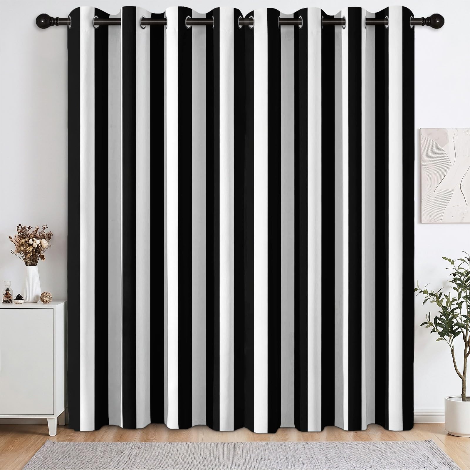 Schwarz Weiße Vertikale Streifen Op-Art Thermovorhang 2er Set H175xB140cm