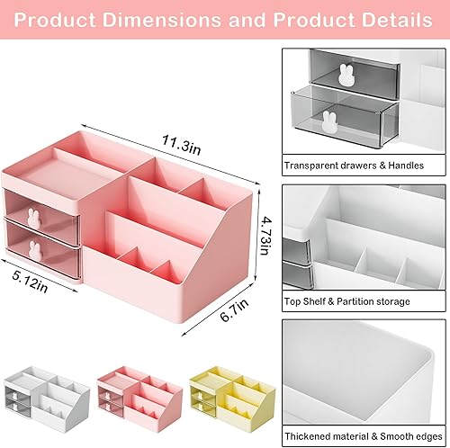 Miniatura 3 de Organizador de escritorio con 2 cajones y 6 compartimentos (organizador de escritorio 2 modelos- rosa)