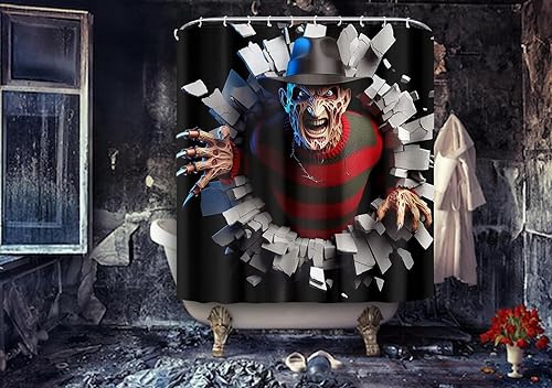 Miniatura 3 de Cortina de ducha de decoración de Halloween para FK, 72 x 72 pulgadas, incluye 10 ganchos de plástico, adhesivo de inodoro y 2 postales de