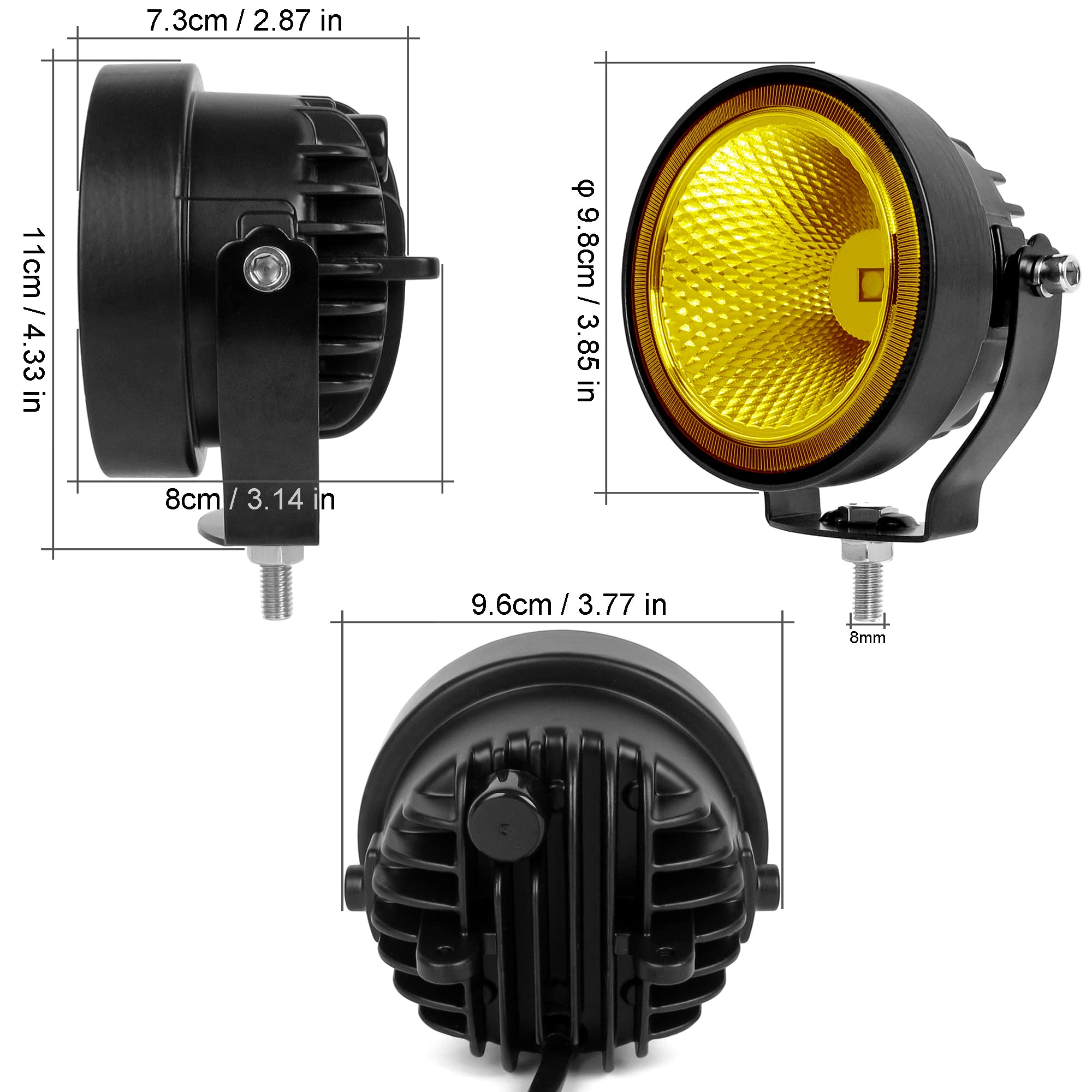 Żółte Okrągłe Światła Przeciwmgielne LED 4 Cale Bursztynowe Dodatkowe Reflektory Lampy Robocze do Pojazdów Motocykli Ciężarówek Samochodów SUV ATV Łodzi Traktora 12V 24V 4x4 Off Road