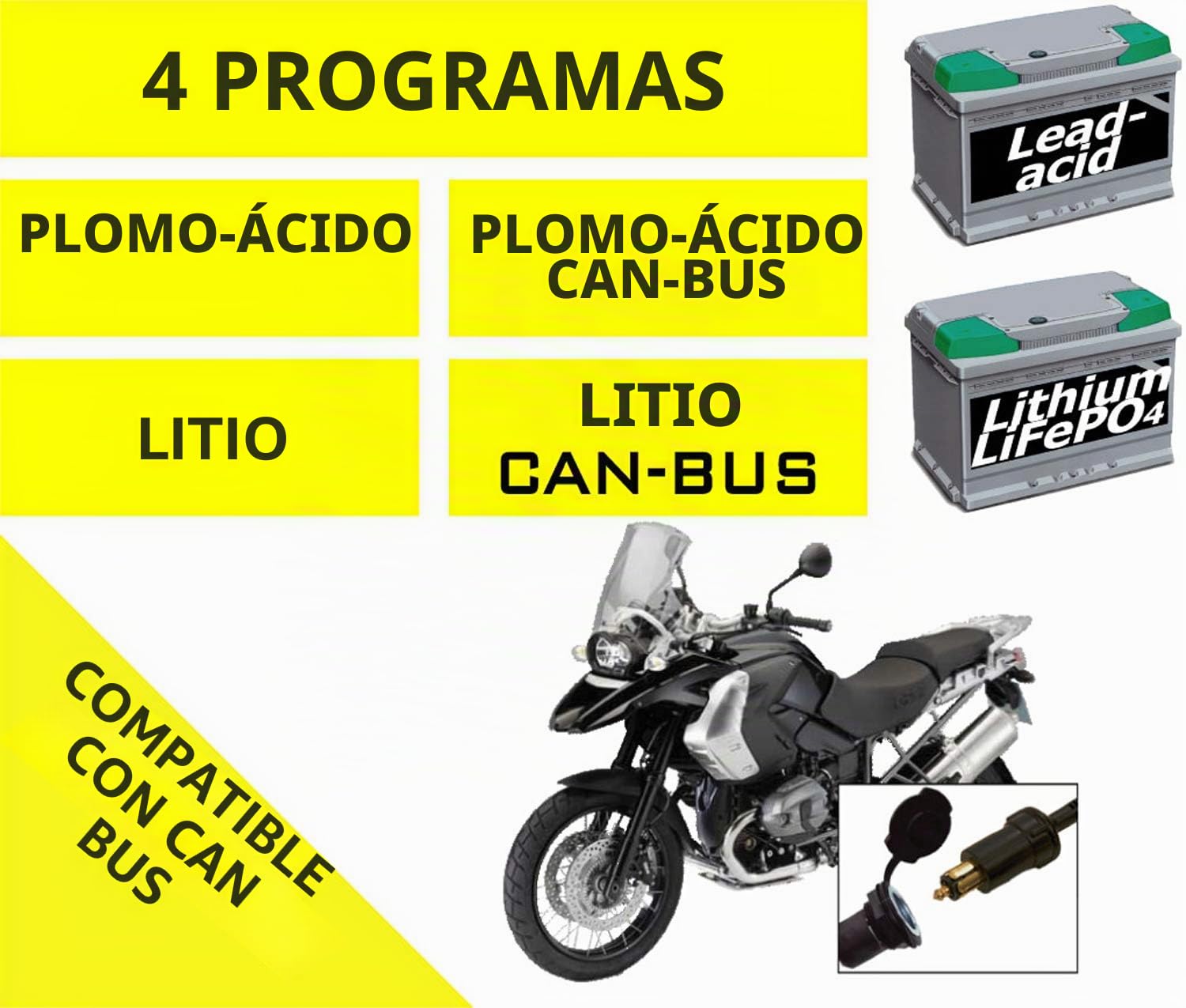 BC Battery Controller BC K900 EVO+, Cargador de baterías y Mantenedor Inteligente para Motos BMW con sistema CAN-Bus, y para todas las baterías de 12V de Plomo-Ácido y de Litio, 1 Amp
