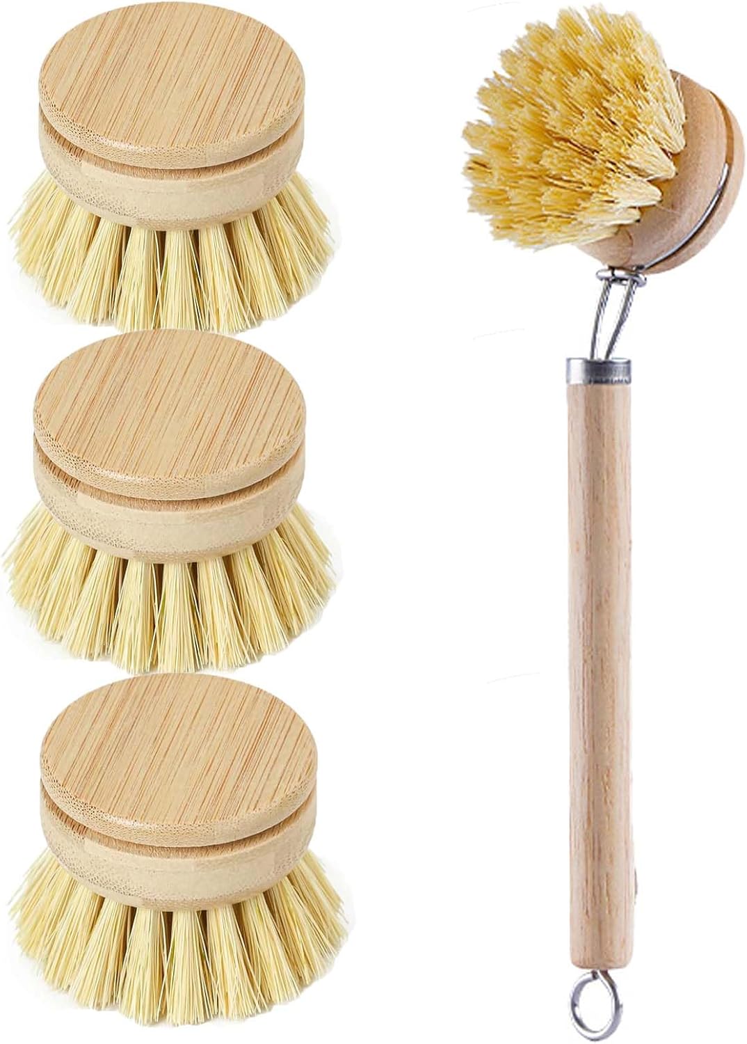 4PCS Wooden Washing Up Brush,Dish Brush Replacement Heads,Replacement