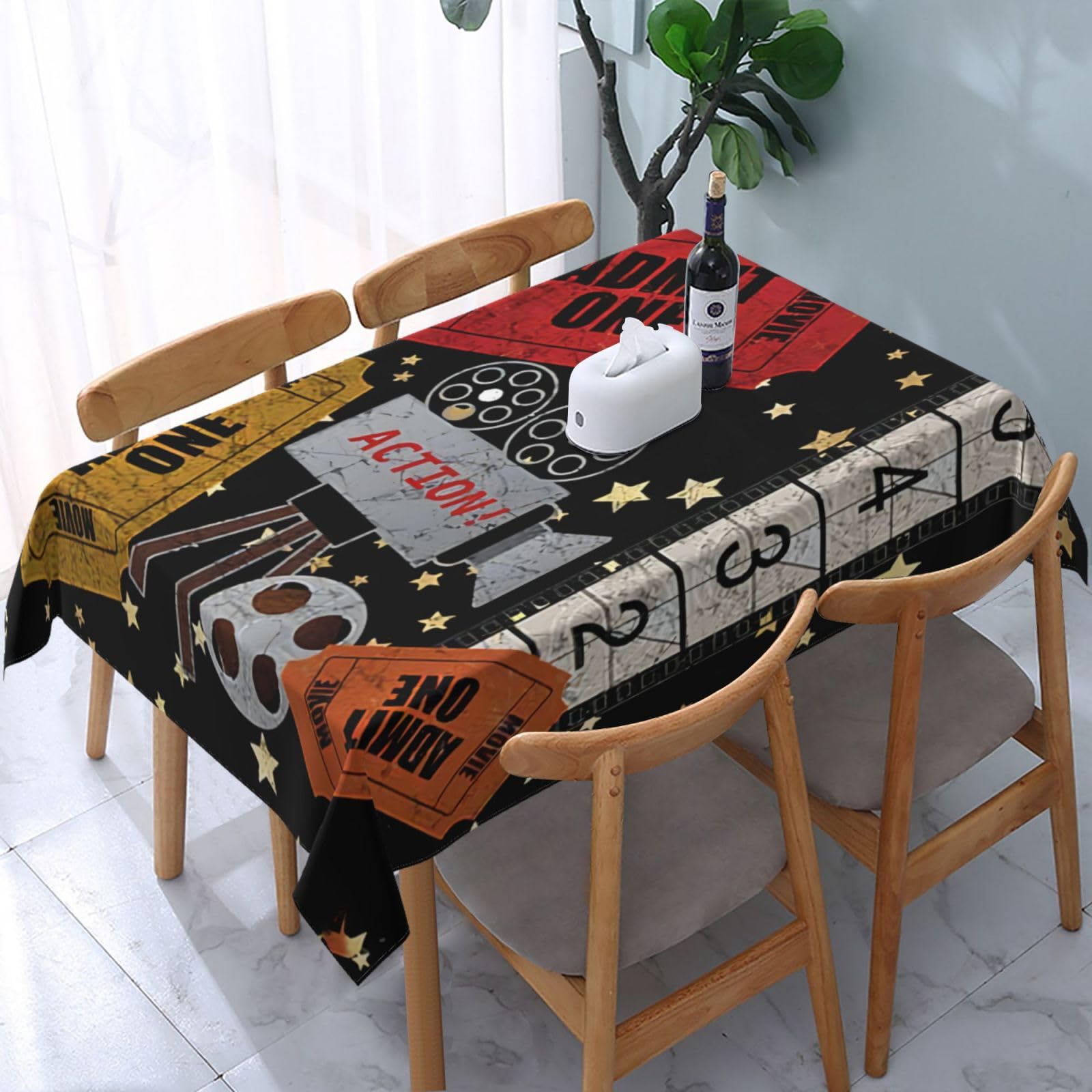 HLBSDM Retro Theater Movie Night Rectangle Tablecloth, Suitable for Wedding, Party and Restaurant Festival Gathering Event Polyester Fabric Decorative Tablecloth(54x72in)