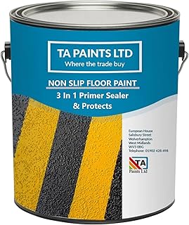 T A Paints Ltd Non Slip Floor Paint Multi Surface Concrete Brick Stone Wood Metal Floors Factory Steps Garage Floor Packaging May Vary (5L Safety Yellow BS 08 E 51)