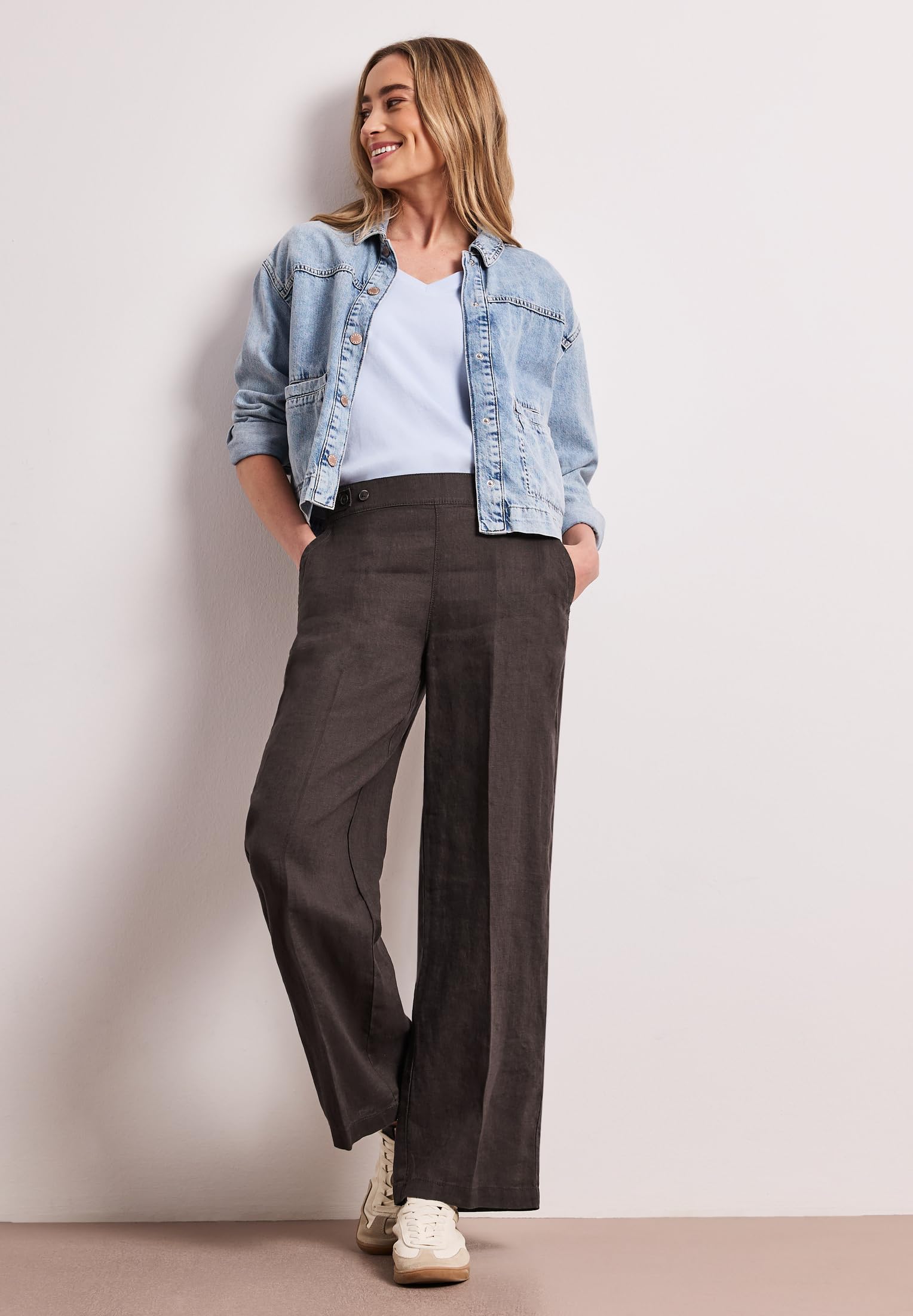 Street One 3716896 - Pantalones de Lino con Detalle de Botones Mujer