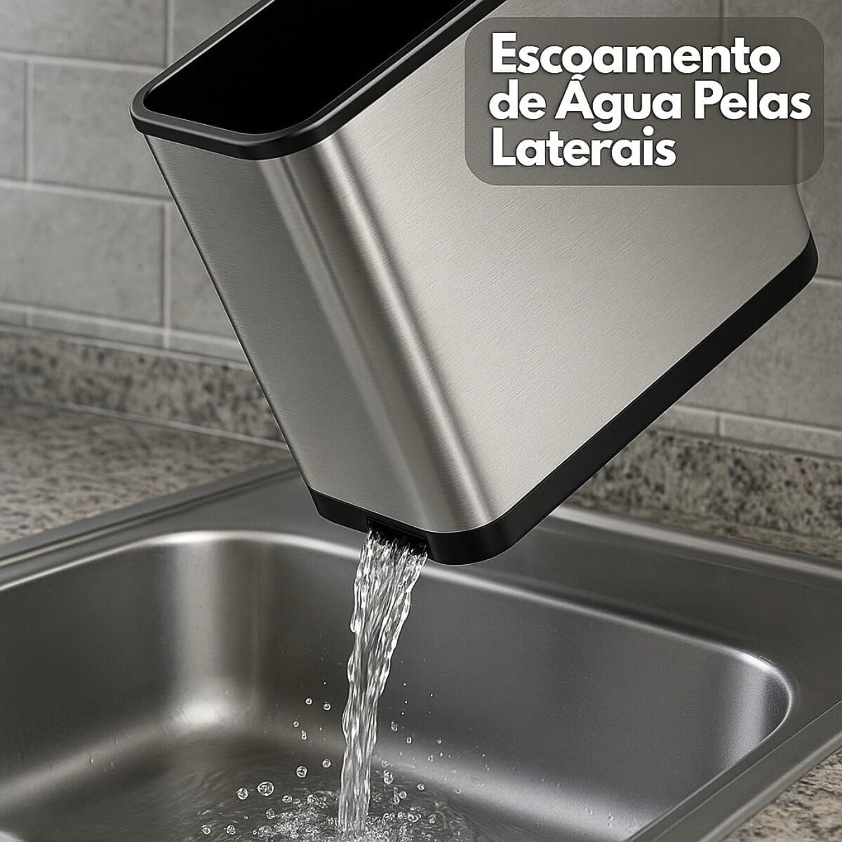 Escorredor Porta Talheres Aço Inox 4 Divisórias com Sistema de Drenagem Design Moderno Organizador de Utensílios de Cozinha Pia