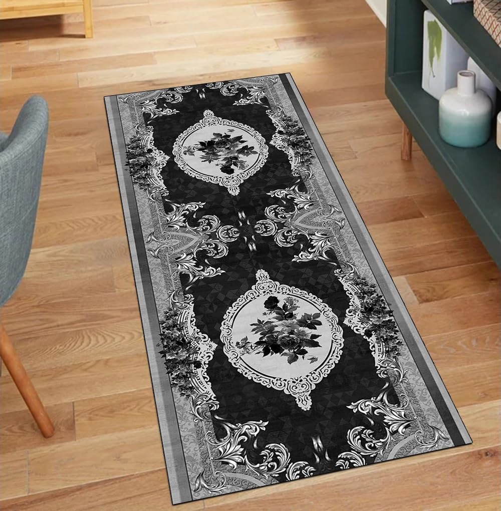 Alfombra de pasillo de poliester vintage negra de alta calidad 80 x 100 cm