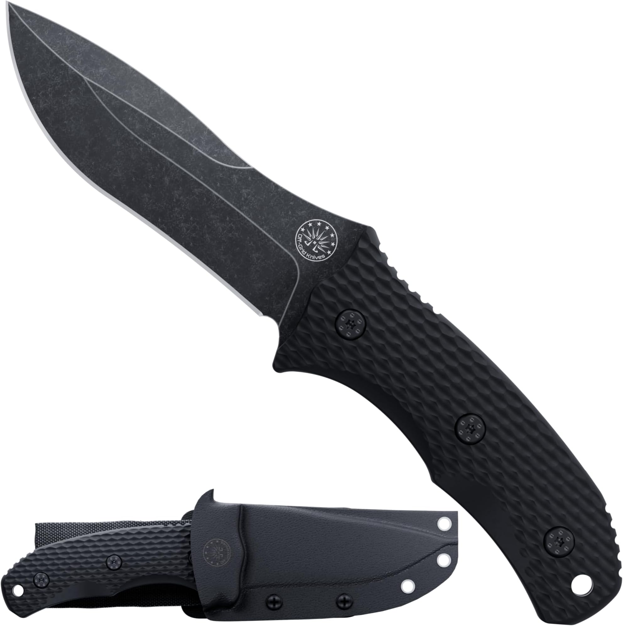 Backcountry Blackout V2 Fixed Blade with Cryo D2 Blade Steel, Full Tang, Grippy G10 Scales, Kydex Sheath with Lo-Pro Belt Clip, Camping, Hunting, Bushcraft, Survival