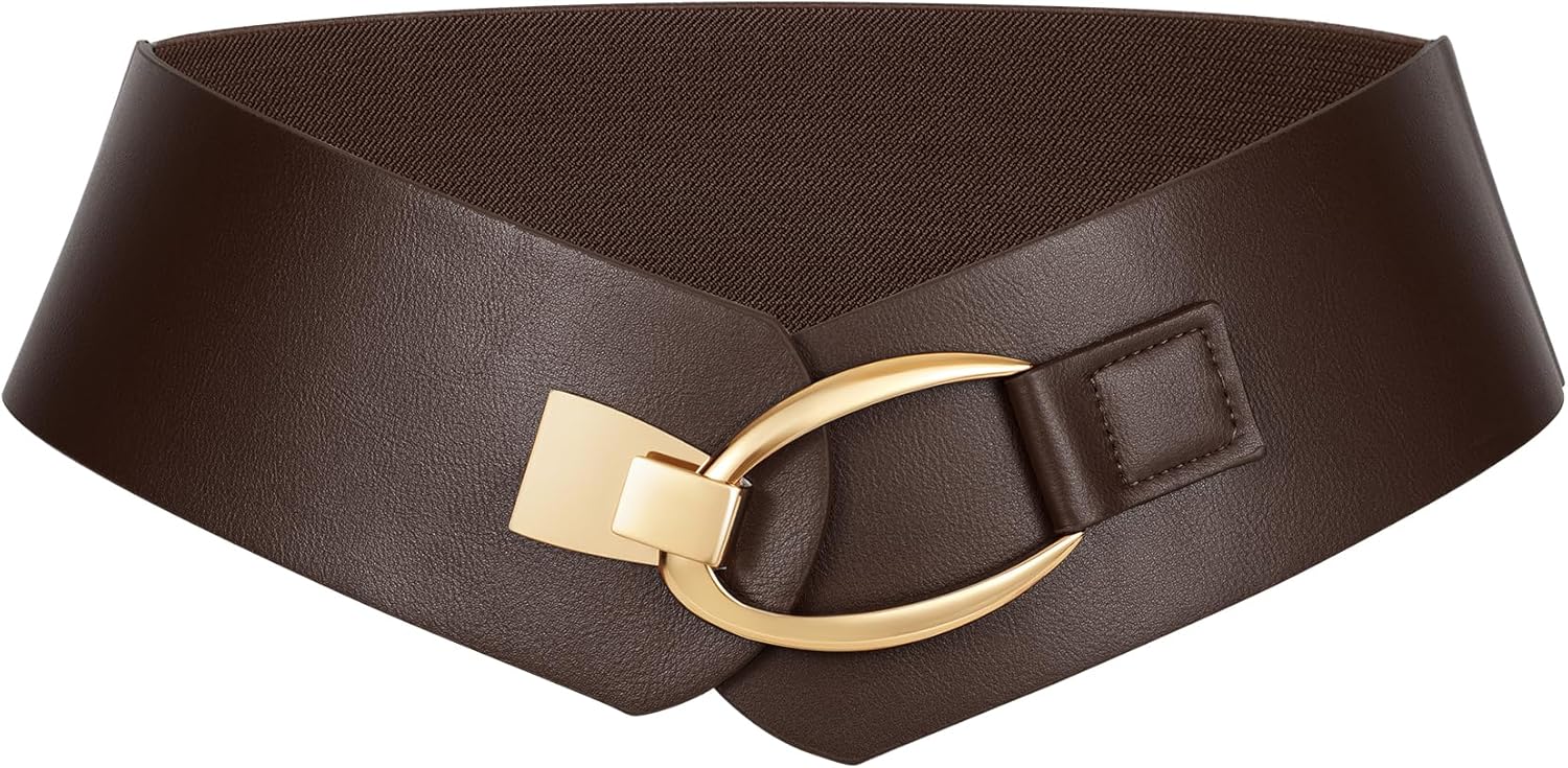 WERFORU Women Wide Elastic Belt Women Fashion Wide Belt with Gold Buckle Ladie Thick Waistbelt for Dresses