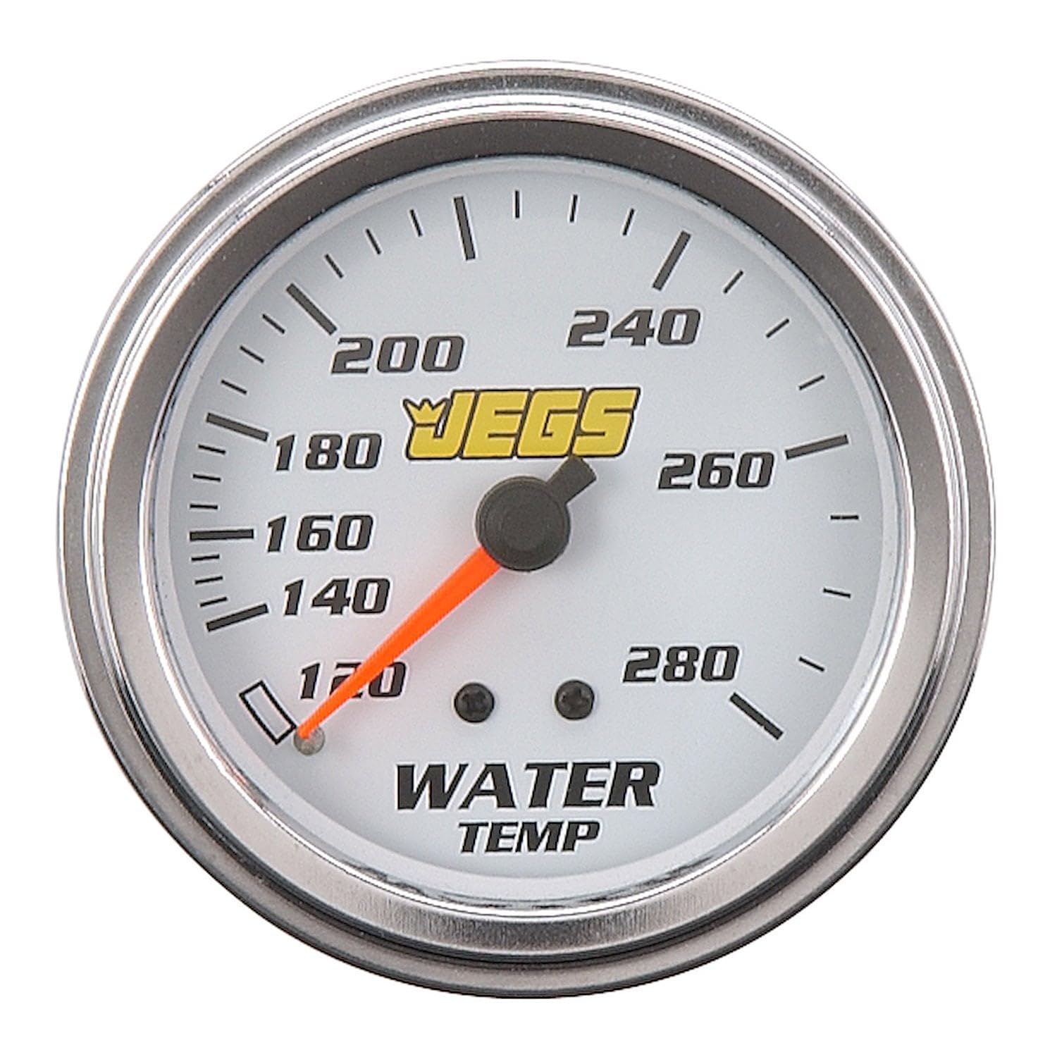 JEGS Water Temperature Gauge | 2-5/8� Diameter | Mechanical | 120-280 Degrees Fahrenheit Display | White Face | Includes 1/2" NPT Adapter Fitting and 6 Foot Capillary Tube