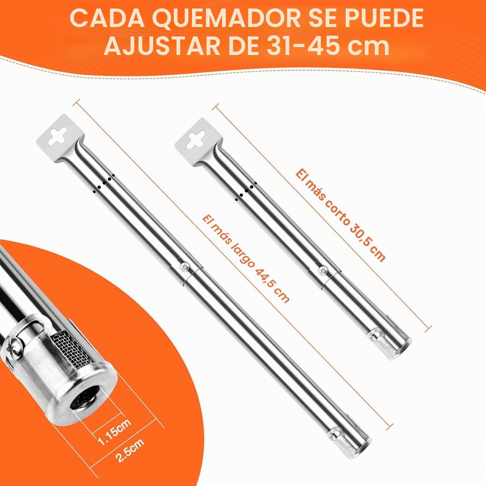 Denmay 42204 31 hasta 45cm de Quemador de Gas Universal Ajustable, para Barbacoa FirePlus, Fire Mountain, Char-Broil, Cosmo, Campingaz, Blooma, Brinkmann Y Otros Parrilla Barbacoa (4PACK)