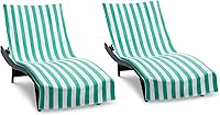 Vista 12 de Arkwright California Chaise Lounge Cover - Paquete de 2 - Toalla Cabana de Algodón Suave a Rayas con Portabolsillos para Silla de Playa, Piscina