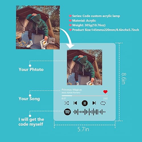 Miniatura 5 de Placa Spotify personalizada, placa de canción con imagen, código de Spotify escaneable de placa, luz nocturna personalizada de Spotify, regalos