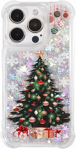 Miniatura 6 de Funda de Navidad con purpurina compatible con iPhone 15 Pro, con purpurina, árbol de Navidad, transparente, suave, TPU femenino, bonita funda