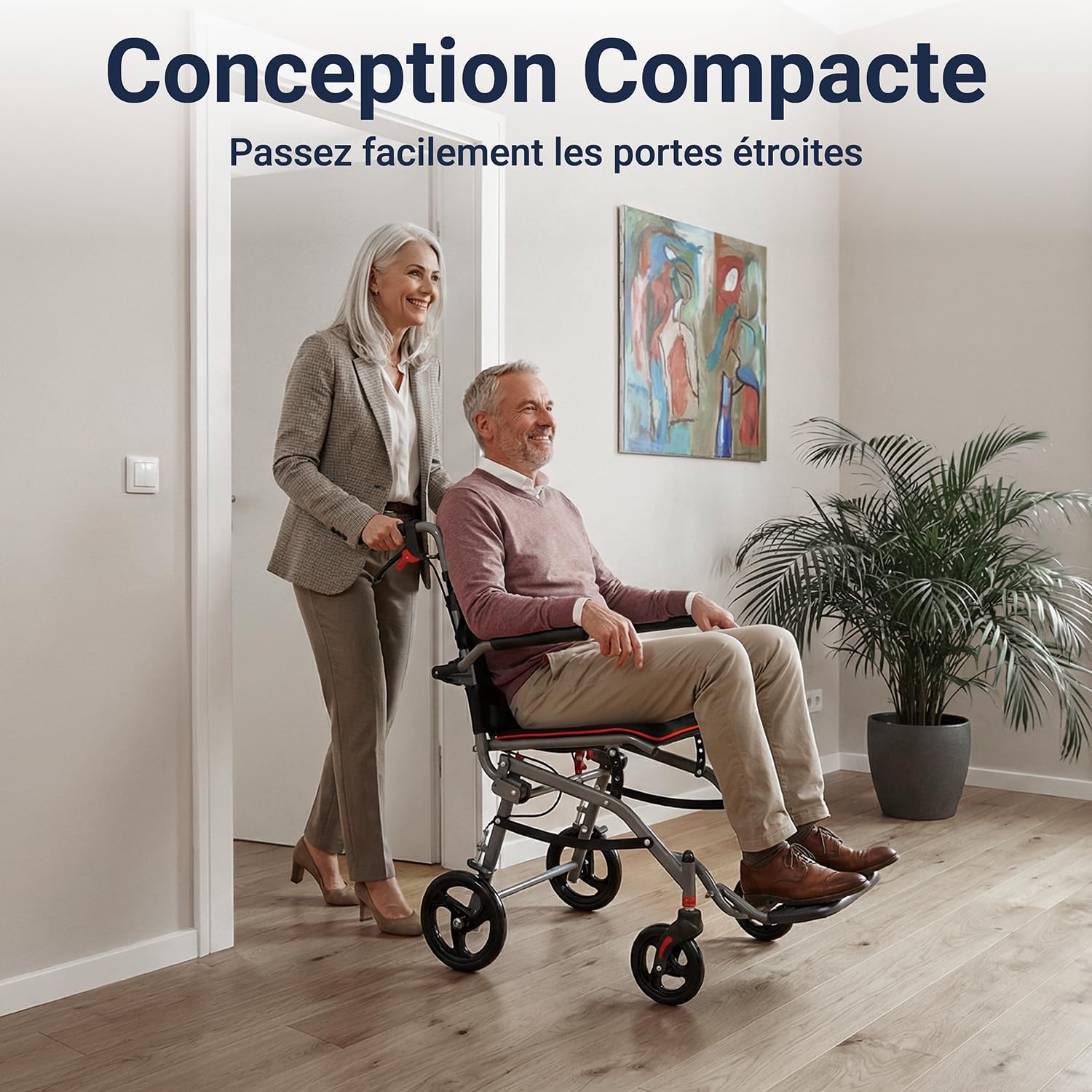 fauteuil roulant ultra-léger, pliable, rampe légère, fauteuil roulant de voyage, ultra-léger, étroit, pliable, en aluminium avec 2 roulettes pivotantes, robuste pour un usage domestique