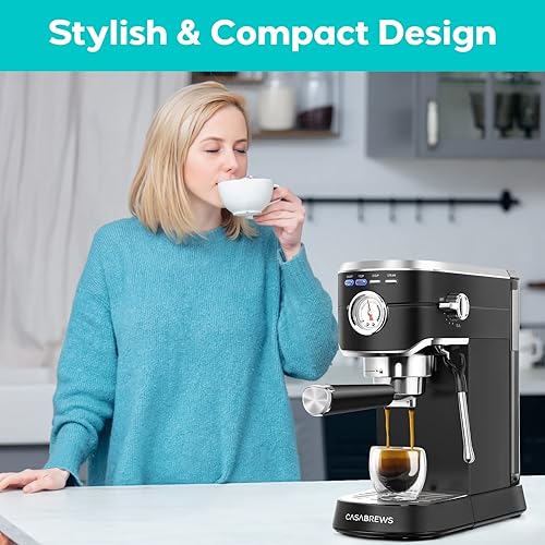 Miniatura 7 de CASABREWS Máquina de café expreso de 20 bares, cafetera de café espresso de acero inoxidable con espumador de leche, máquina de capuchino compacta