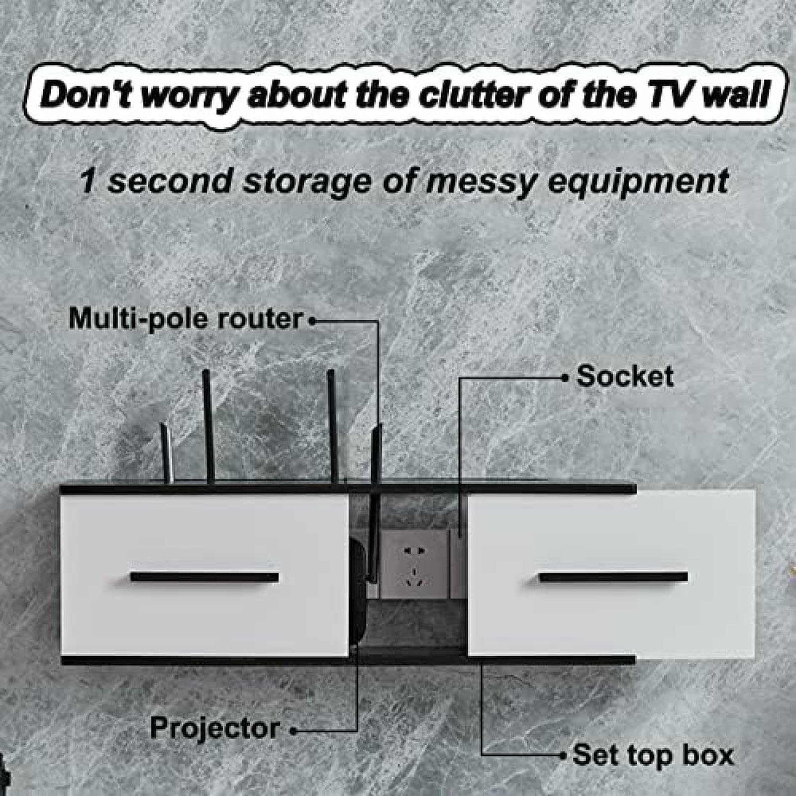 Étagère murale flottante pour routeur WiFi, modem, mini projecteur, boîtier TV et haut-parleur – Organiseur de rangement pour la maison et le bureau