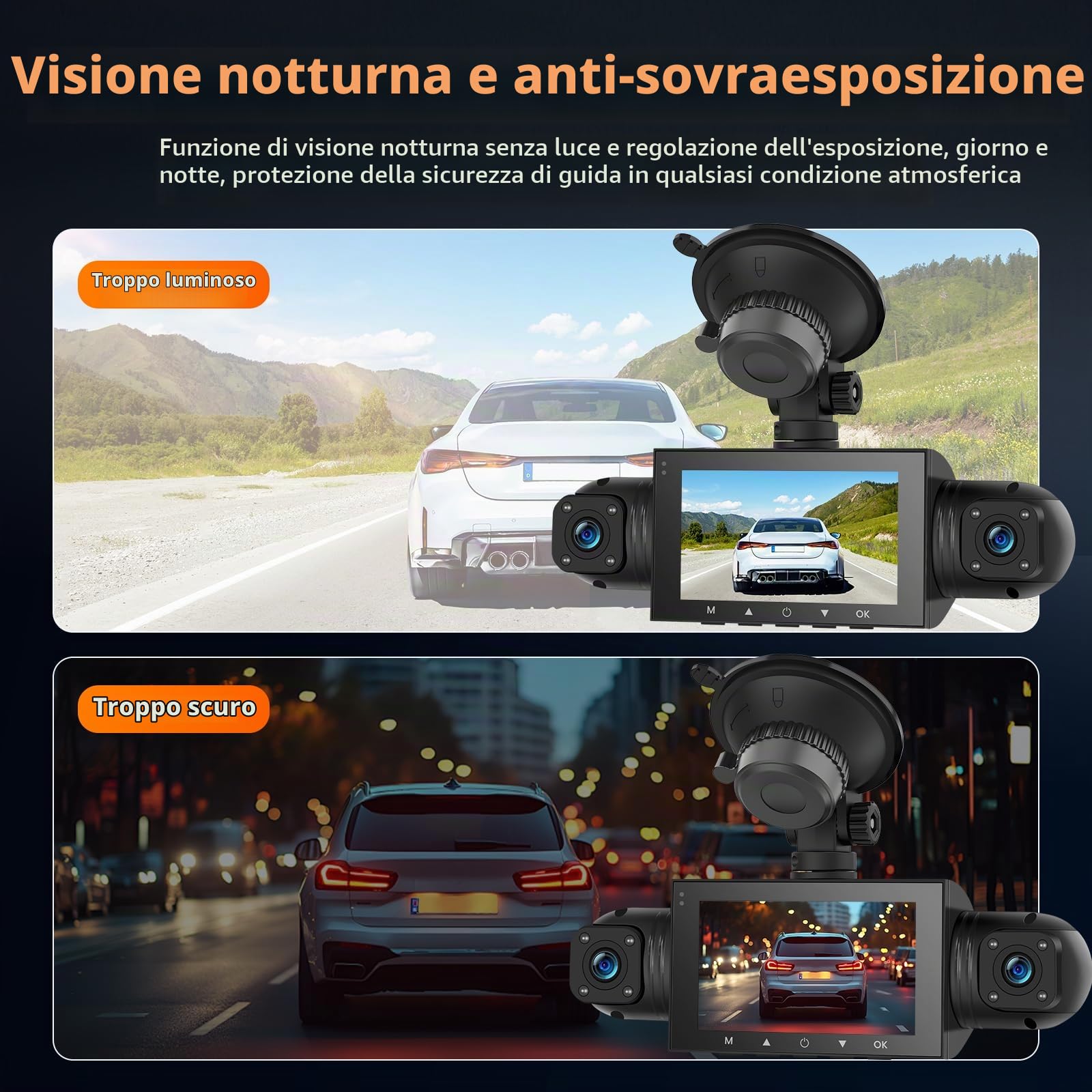 Mirror Dash Cam 4 Canali Anteriore Posteriore, Telecamera per Specchietto Retrovisore con 64GB Card/G-Sensor/Parking Monitoring/Night Vision/24H Parking Mode+Telecamera Posteriore Impermeabil