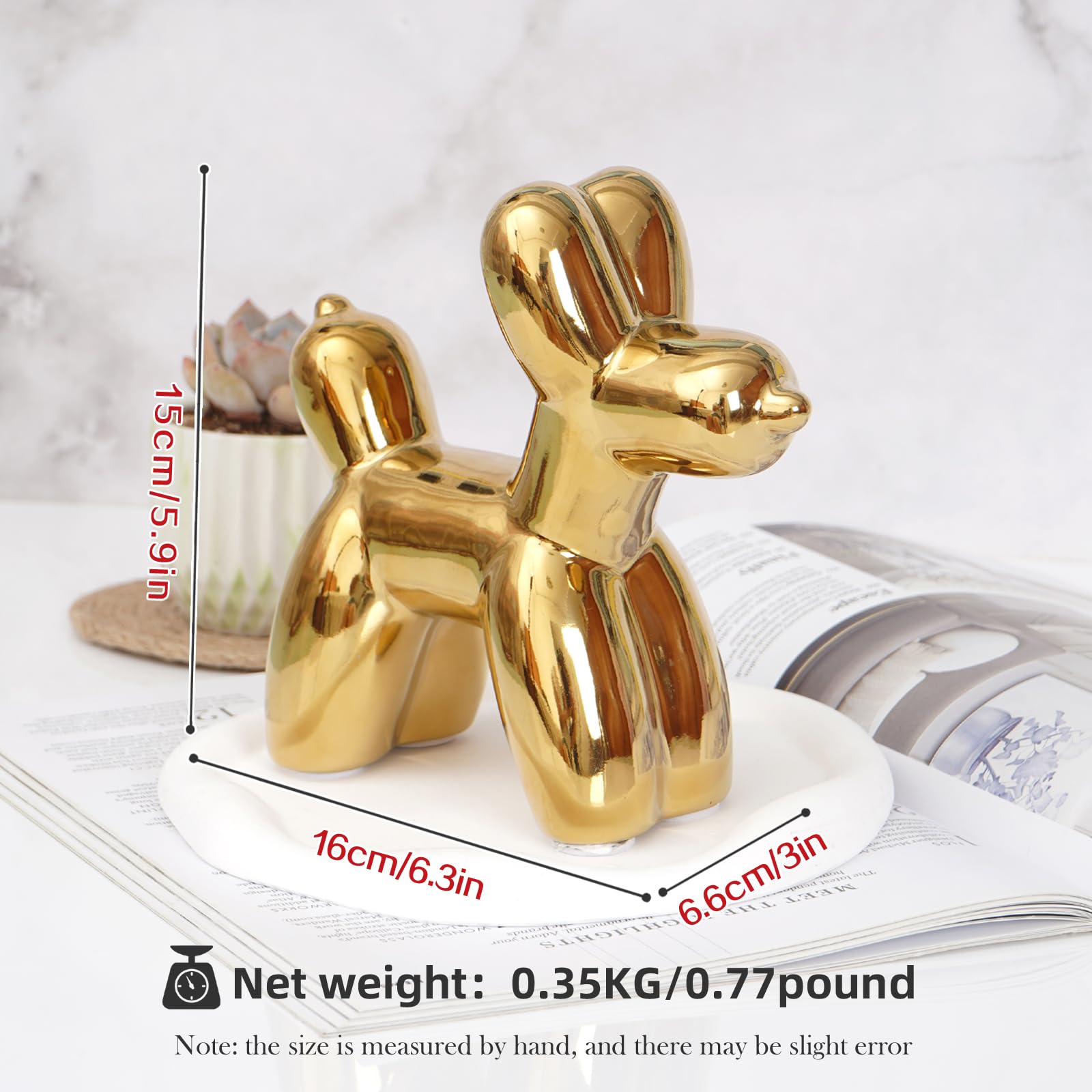 Notakia Graziosa statuetta di cane a forma di palloncino in ceramica, artigianato, soggiorno, decorazione da scrivania, fatta a mano, moderna, piccola statua di animali in ceramica, ornamento